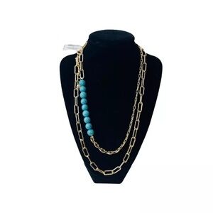 Alfani New Gold Tone Turquoise Stone‎ Long Layering Necklace